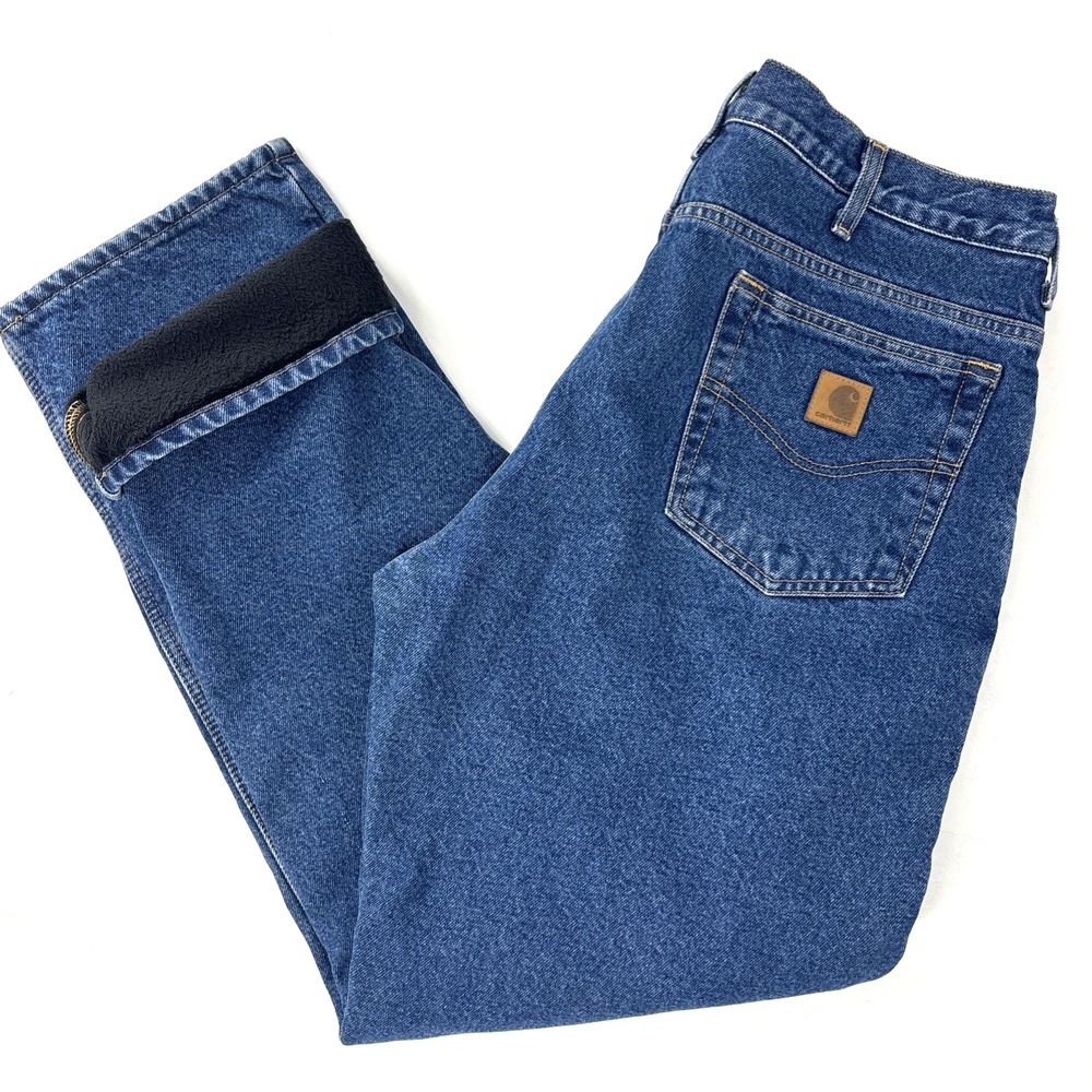 Carhartt Jeans Mens 36x32 Blue Relaxed Fit Straight Leg Fleece Lined NWT New